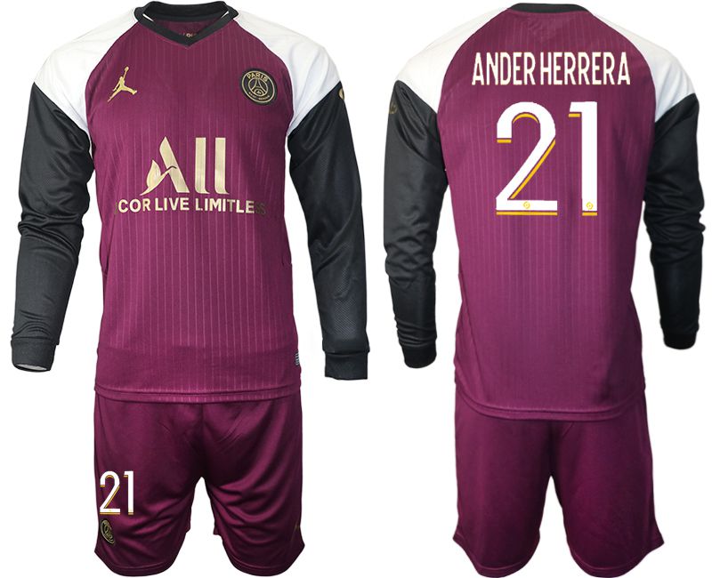 Men 2020-2021 club Paris St German Jordan white long sleeves #21 Soccer Jerseys